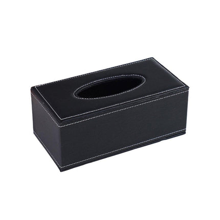High-End PU Leather Tissue Box Holder for Hotel Home Office Decor Elegant Design - Black Woven Pattern.
