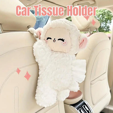 Car Tissue Box Multifunctional Hanging Drawer Box Cartoon Plush Sheep Design.