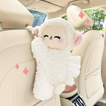 Car Tissue Box Multifunctional Hanging Drawer Box Cartoon Plush Sheep Design.