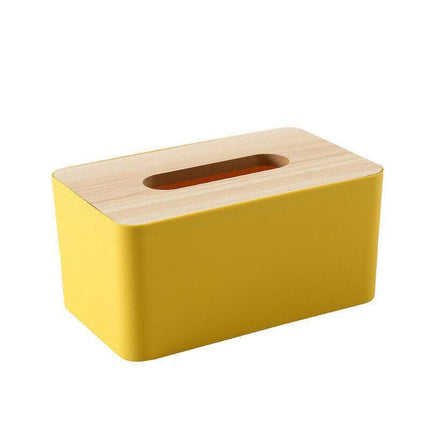 Wooden Lid Tissue Storage Box Dispenser for Napkins Desk Paper Holder Organiser - Blue.