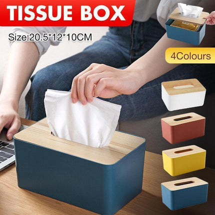 Wooden Lid Tissue Storage Box Dispenser for Napkins Desk Paper Holder Organiser - Pink.