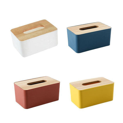 Wooden Lid Tissue Storage Box Dispenser for Napkins Desk Paper Holder Organiser - Pink.