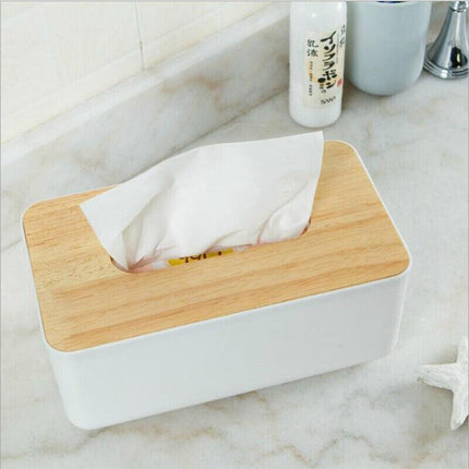 Wooden Lid Tissue Storage Box Dispenser for Napkins Desk Paper Holder Organiser - Pink.