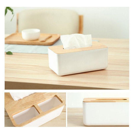Wooden Lid Tissue Storage Box Dispenser for Napkins Desk Paper Holder Organiser - Pink.