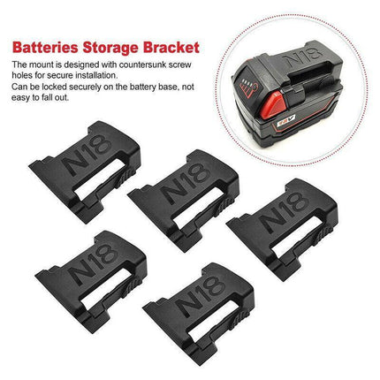 5Pcs Battery Mount Holder Stand For Milwaukee M18 18V Tool Battery Accessories - Black.