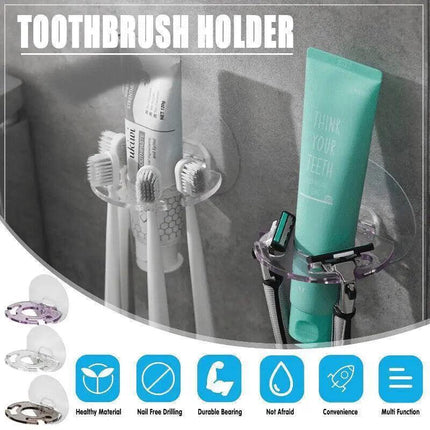 Toothbrush Holder Wall Mount Sucker Bathroom Suction Cup Toothpaste Storage Rack - Purple.
