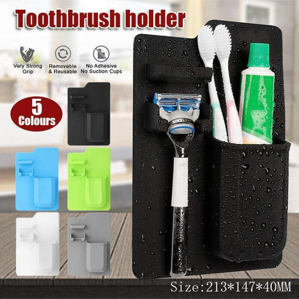 Silicone Shower Toothbrush Holder Bathroom Storage Rack for Razor and Toothpaste - Grey.
