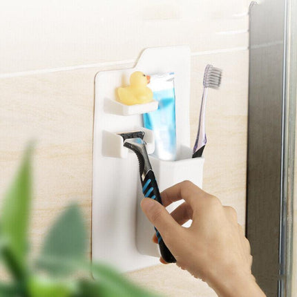 Silicone Shower Toothbrush Holder Bathroom Storage Rack for Razor and Toothpaste - Grey.