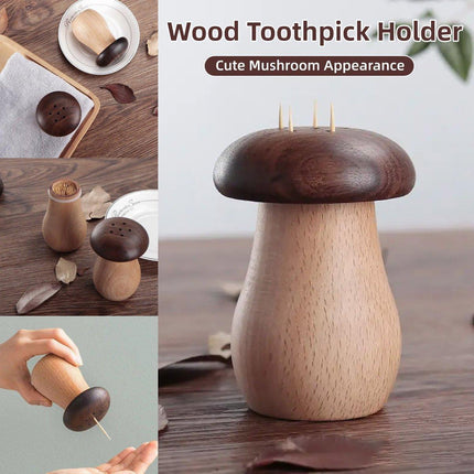 Solid Wood Toothpick Holder Black Walnut Beech Cute Mushroom Toothpick Box.