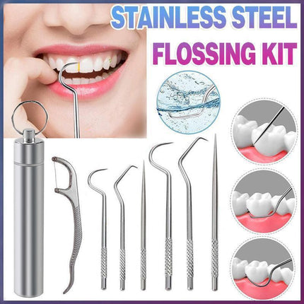 8Pcs Stainless Steel Toothpick Set Metal Flossing Portable Toothpick Box Holder.