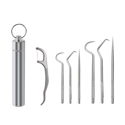 8Pcs Stainless Steel Toothpick Set Metal Flossing Portable Toothpick Box Holder.