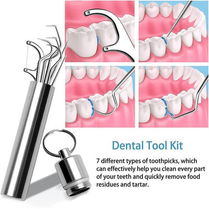 8Pcs Stainless Steel Toothpick Set Metal Flossing Portable Toothpick Box Holder.