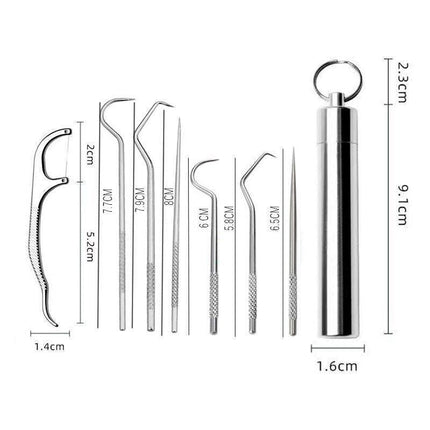 8Pcs Stainless Steel Toothpick Set Metal Flossing Portable Toothpick Box Holder.
