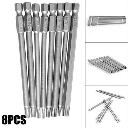 8PCS T8 to T40 Torx Screwdriver Bit Set 100mm S2 Steel Hex Tip Head.
