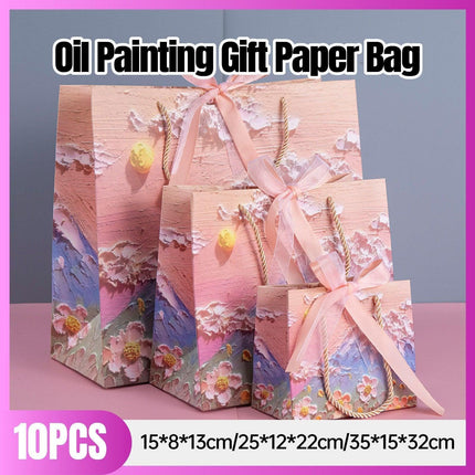10pcs Oil Painting Gift Paper Bags for Birthday and Holiday Gift Packaging Tote - M.