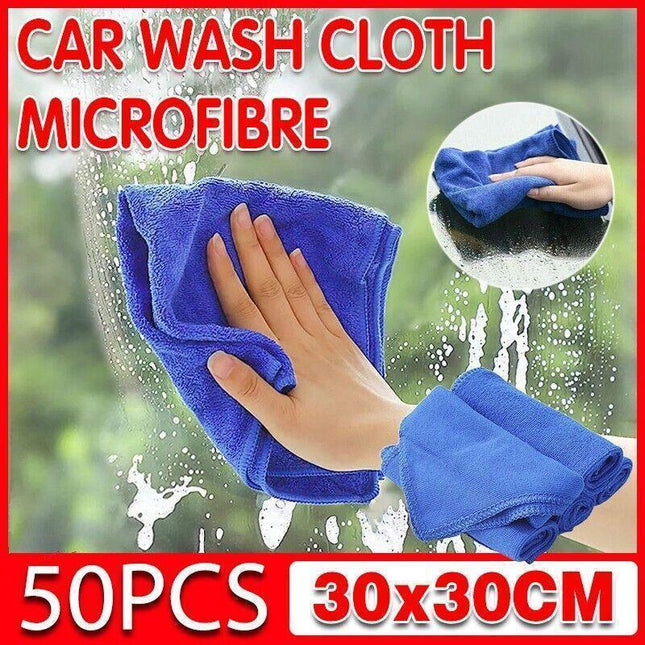 50PCS Blue Microfibre Car Cleaning Cloths 30x30cm Wash Dry Polish Towel Set.