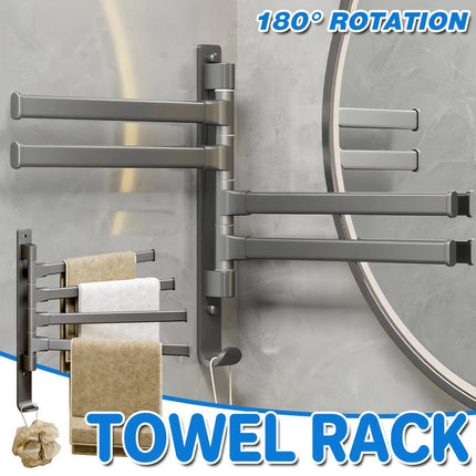 Rotating Towel Rack Wall Mounted Bathroom Shelf Multi Rod Swivel Towel Holder.