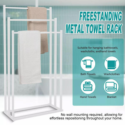 3 Tier Metal Towel Rack Freestanding 3 Bars Drying Shelf Holder Stand Organizer.