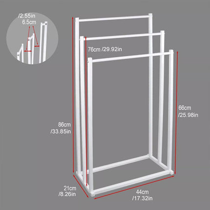 3 Tier Metal Towel Rack Freestanding 3 Bars Drying Shelf Holder Stand Organizer.