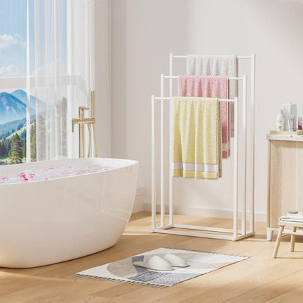 3 Tier Metal Towel Rack Freestanding 3 Bars Drying Shelf Holder Stand Organizer.