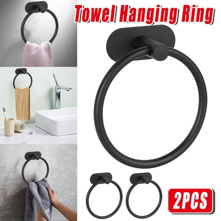 2PCS Black Nonperforated Stainless Steel Bathroom Toilet Hanging Oval Towel Ring.