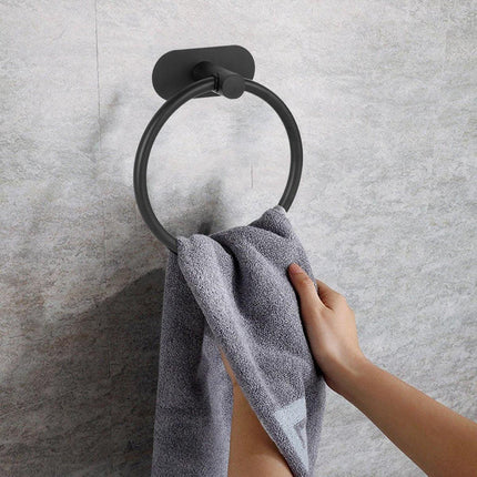 2PCS Black Nonperforated Stainless Steel Bathroom Toilet Hanging Oval Towel Ring.