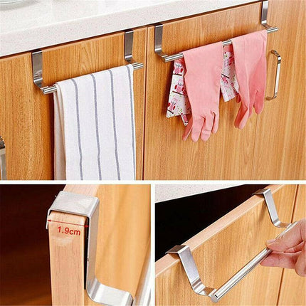 Stainless Steel Over Door Towel Rack Cupboard Hanging Rail for Kitchen Bathroom - 23.7CM.