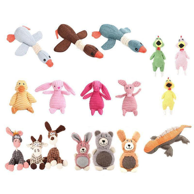 Squeaky Dog Toy Plush Chew Rope Pet Puppy Toys with Squeaker Crinkle for Teething - Pink Chicken.