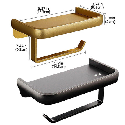 Wall Mounted Aluminum Toilet Paper Holder Non-perforated Tissue Cell Phone Shelf - Black.