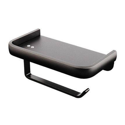 Wall Mounted Aluminum Toilet Paper Holder Non-perforated Tissue Cell Phone Shelf - Black.