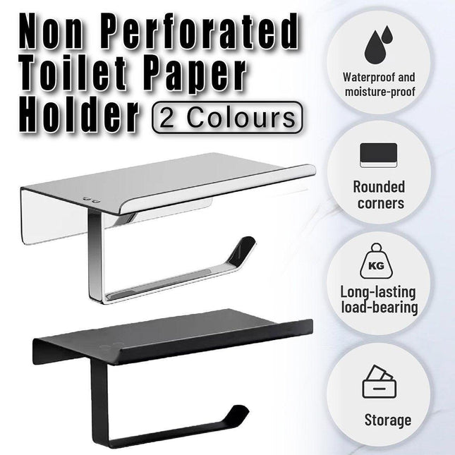 304 Stainless Steel Toilet Paper Holder Non-perforated Roll with Phone Rack - Silver.