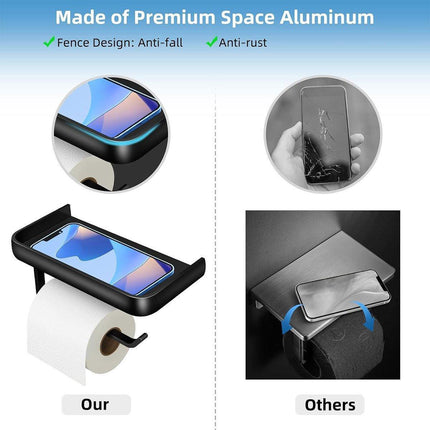 Wall Mounted Aluminum Toilet Paper Holder Non-perforated Tissue Cell Phone Shelf - Golden.