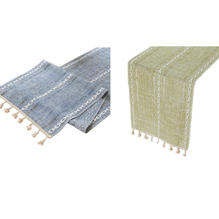 Solid Colour Woven Hollow Fringe Table Runner Home Dining Tablecloth Decoration - 33x183cm-Green.