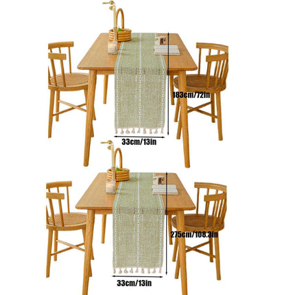 Solid Colour Woven Hollow Fringe Table Runner Home Dining Tablecloth Decoration - 33x183cm-Green.