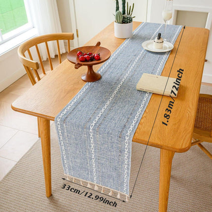 Solid Colour Woven Hollow Fringe Table Runner Home Dining Tablecloth Decoration - 33x183cm-Green.