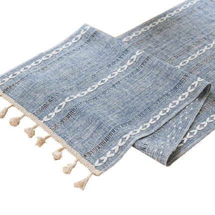 Solid Colour Woven Hollow Fringe Table Runner Home Dining Tablecloth Decoration - 33x183cm-Green.
