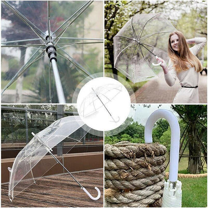 Clear Transparent Umbrella Long Handle Auto Open PVC Rain Parasol 71cm.