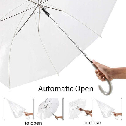 Clear Transparent Umbrella Long Handle Auto Open PVC Rain Parasol 71cm.