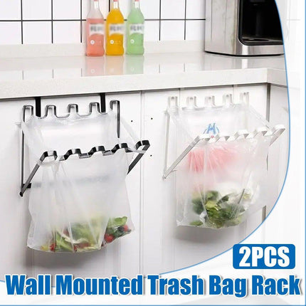 Wall Hanging Garbage Bag Shelf Hook Kitchen Storage Plastic Bag Hanger Rack Trash Bin.