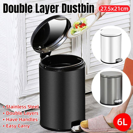 Trash Can Double Layer Foot Pedal Design with Lid Household Bin Kitchen Bathroom - White.