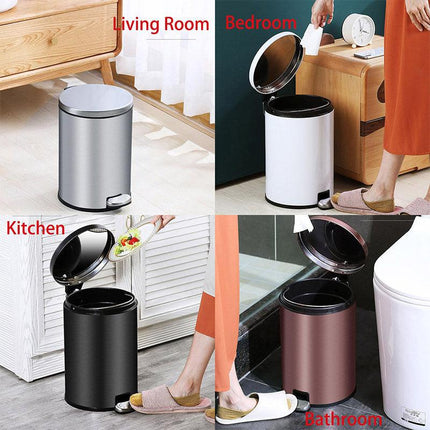 Trash Can Double Layer Foot Pedal Design with Lid Household Bin Kitchen Bathroom - White.