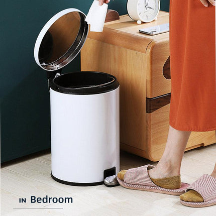 Trash Can Double Layer Foot Pedal Design with Lid Household Bin Kitchen Bathroom - White.