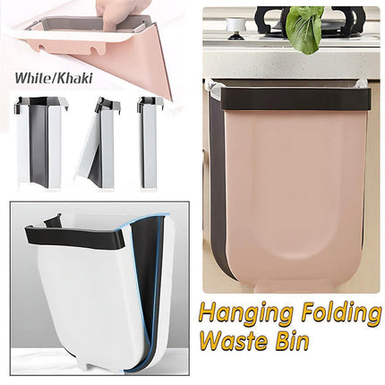 9L Hanging  Bin Wall Mounted Folding Waste Bin Kitchen Dining Cabinet Trash Can - White.
