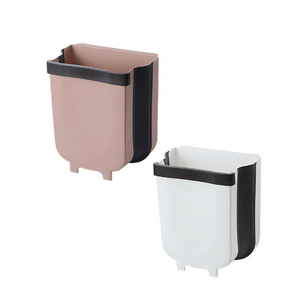 9L Hanging  Bin Wall Mounted Folding Waste Bin Kitchen Dining Cabinet Trash Can - White.