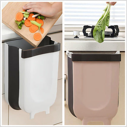 9L Hanging  Bin Wall Mounted Folding Waste Bin Kitchen Dining Cabinet Trash Can - White.