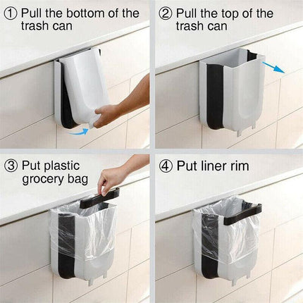 9L Hanging  Bin Wall Mounted Folding Waste Bin Kitchen Dining Cabinet Trash Can - White.