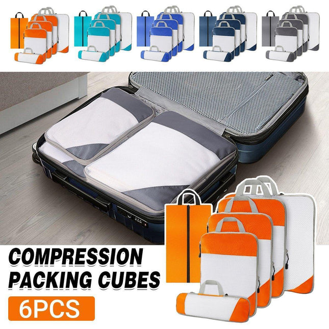 6pcs Mesh Visible Travel Storage Set Waterproof Nylon Compressible Storage Bags - Grey.