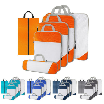 6pcs Mesh Visible Travel Storage Set Waterproof Nylon Compressible Storage Bags - Grey.