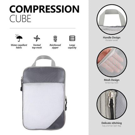 6pcs Mesh Visible Travel Storage Set Waterproof Nylon Compressible Storage Bags - Grey.