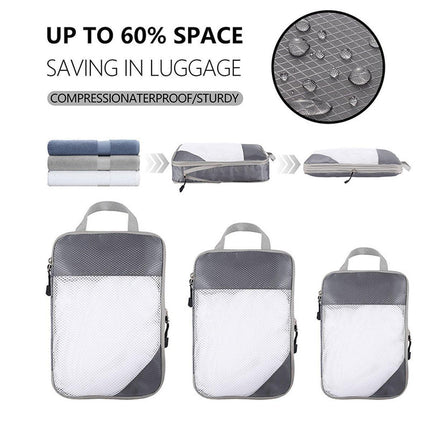 6pcs Mesh Visible Travel Storage Set Waterproof Nylon Compressible Storage Bags - Grey.